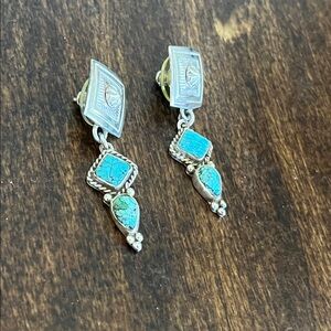 Vintage Sterling Silver Turquoise Southwest Dangle Earrings, Native American